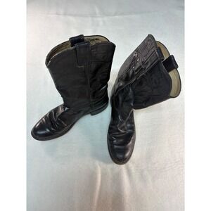 Vintage Justin Black Leather Western Cowboy Boots Women Size 9B Made in USA